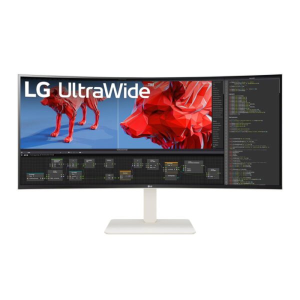 LG 38″ UltraWide Curved Monitor with 144Hz, Nano IPS, HDR600, WQHD (3840x1600), HDMI 2.1, USB-C 90W, KVM Speaker - White