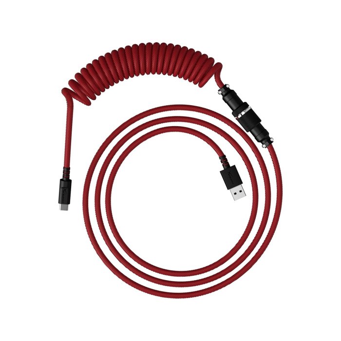 6j677aa_0000_1 HyperX (6J677AA) USB-C to USB-A Coiled Cable 4.5ft Length Red-Black - Image 1