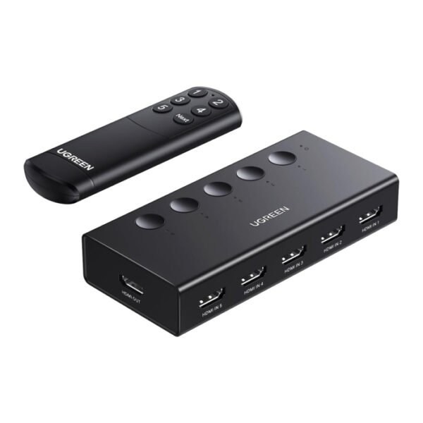 UGreen HDMI Switch 5 in 1 Out, HDMI Splitter with Remote - Black