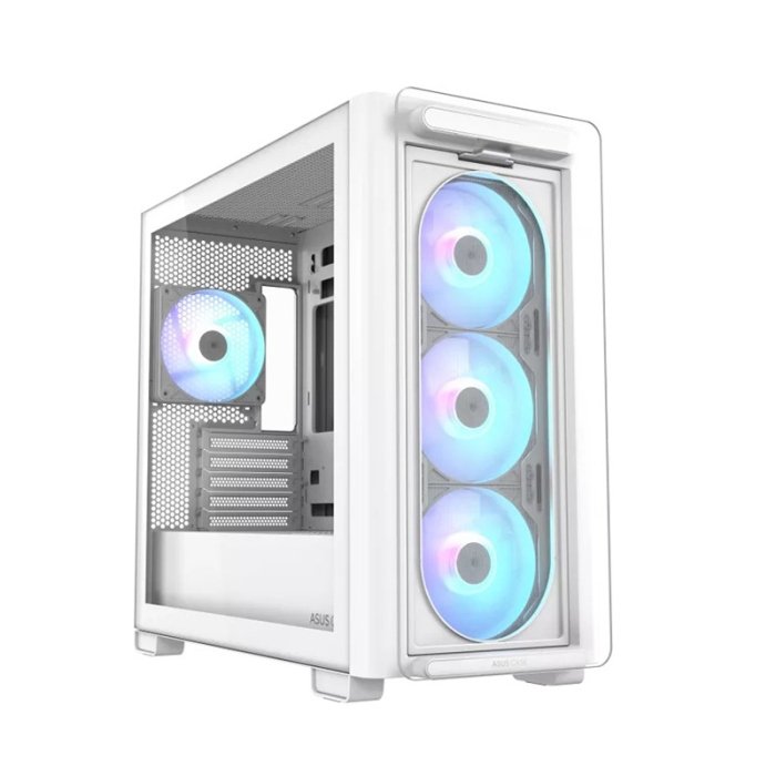 90dc00k3-b19010_0004_layer_0 Asus A23 Plus Mid Tower Front Side & Left Side Tempered Glass Panel Case With 4 Fan RGB - White - Image 1