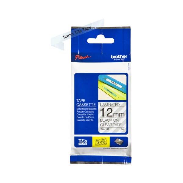 Brother Genuine TZe-131 Labelling Tape Black on Clear, 12mm wide...