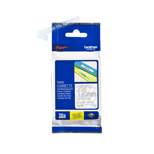 Brother Genuine TZe-135 Labelling Tape Cassette White On Clear, 12mm wide...