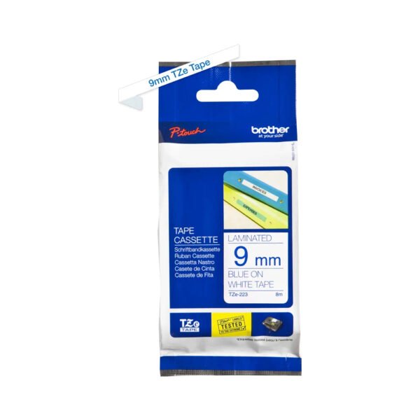 Brother Genuine TZe-223 Labelling Tape Cassette  Blue on White, 9mm wide...