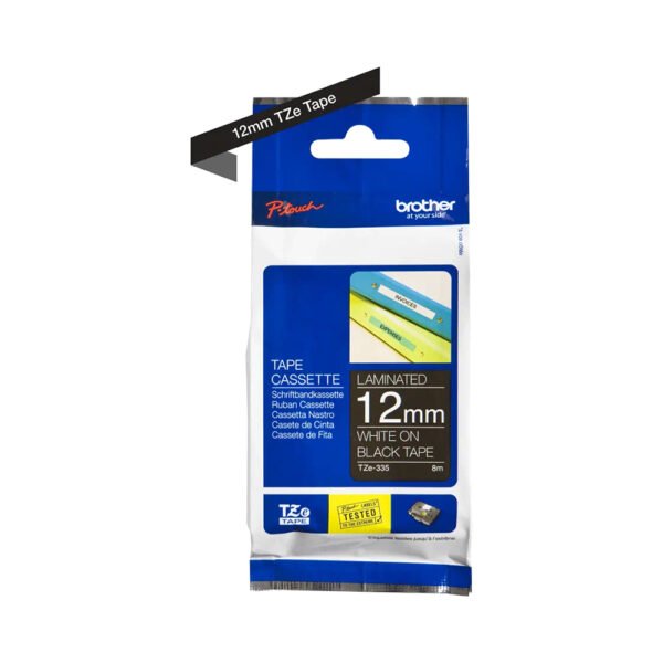 Brother Genuine TZe-335 Labelling Tape  White on Black, 12mm wide...