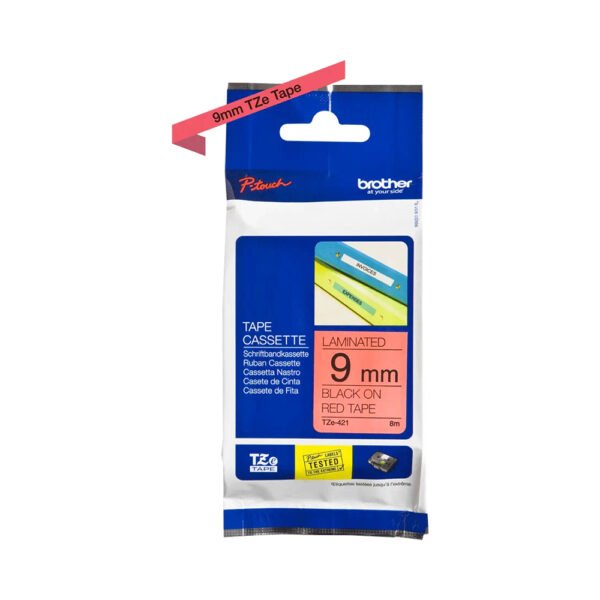Brother Genuine TZe-421 Labelling Tape Cassette  Black on Red, 9mm wide...