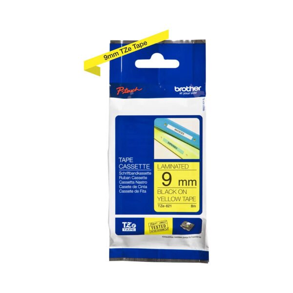 Brother Genuine TZe-621 tape - black on yellow, 9mm wide...