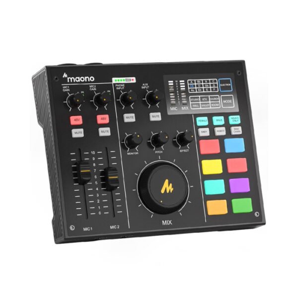 Maono Caster AU-AM100 Series Podcast Console Fully Integrated, Built-In Battery, Multi Channel mixing, High Quality preamps, Noice Reduction