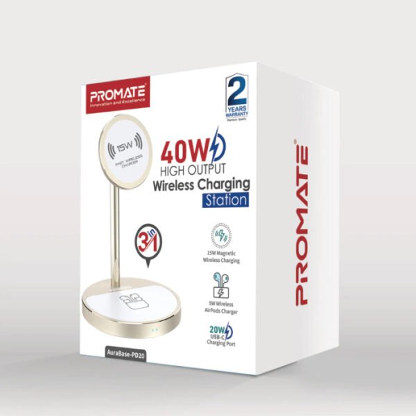 Promate 40W High Output Wireless Charging Station Gold