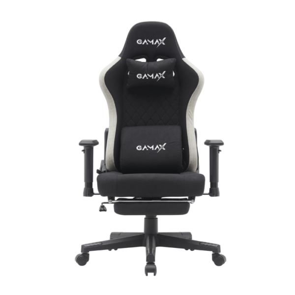 Gamax Gaming Chair Adjustable Armrest 360 Degree Swivel Seat With Premium Fabric & Foot Res - Black
