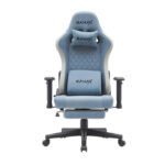 Gamax Gaming Chair Adjustable Armrest 360 Degree Swivel Seat With Premium Fabric & Foot Rest - Light Blue