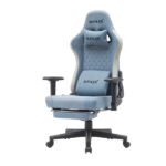 Gamax Gaming Chair Adjustable Armrest 360 Degree Swivel Seat With Premium Fabric & Foot Rest - Light Blue - Image 3
