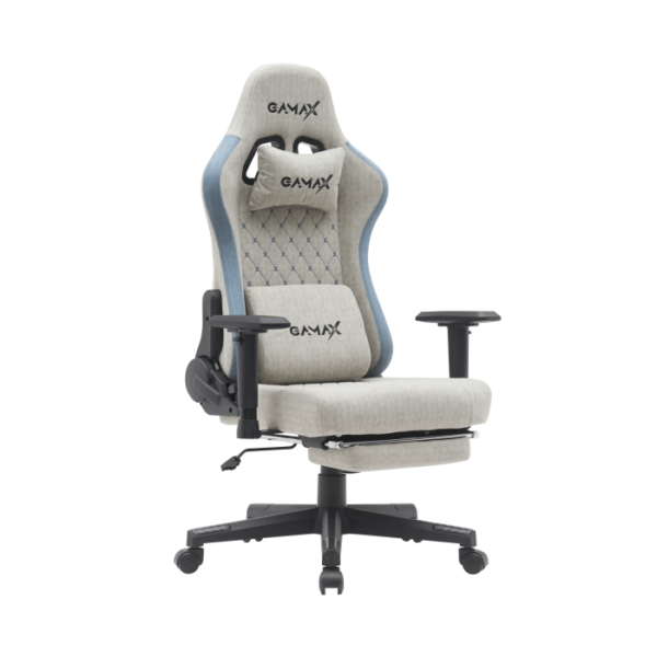 Gamax Gaming Chair Adjustable Armrest 360 Degree Swivel Seat With Premium Fabric & Foot Rest - Light Gray