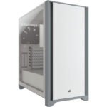 Corsair 4000D Mid Tower Steel Plastic Side Tempered Glass Panel Case with 2 Fan - White