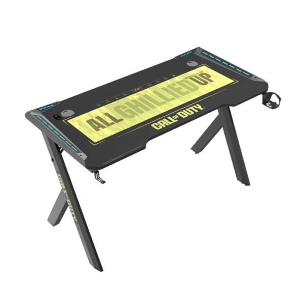 Gameon Call Of Duty Hawksbill Series RGB Flowing Light Gaming Desk Material Carbon Fiber With MousePad Headphone Hook & Cup Holder - Black/G