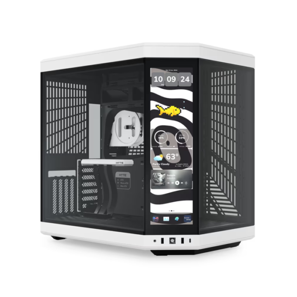 HYTE Y70 TOUCH INFINITE - 14.5 Inch Touchscreen Mid Tower Two Panel Front & Left Side Tempered Glass Case without Fan - Black/White