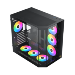 Xigmatek Cubi II Mid Tower ATX Front Side & Left Side Tempered Glass Panel Case with 7 ARGB Fans - Black - Image 3