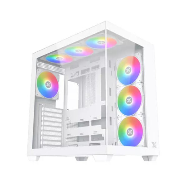 Xigmatek Aqua V Air Arctic Mid Tower Front Side & Left Side Tempered Glass Panel Case with 7 RGB Fans - White