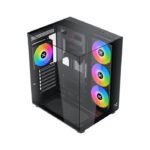 Xigmatek Aqua Compact ATX Three Panel Front Top & Left Side Tempered Glass Case With 4 ARGB Fans - Black - Image 3