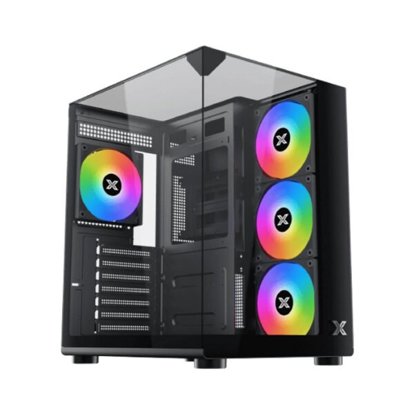 Xigmatek Aqua Compact ATX Three Panel Front Top & Left Side Tempered Glass Case With 4 ARGB Fans - Black