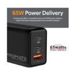 Promate 65W Power Delivery GaNFast™ Charging Adaptor UK Plug Charge From Earbuds to Macbook Pro 16" Black - Image 3