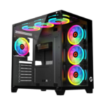 GameOn Emperor Arctic Series Mid Tower Two Side Panel Front & Left Side Tempered Glass Case with 7 ARGB Fans - Black - Image 3