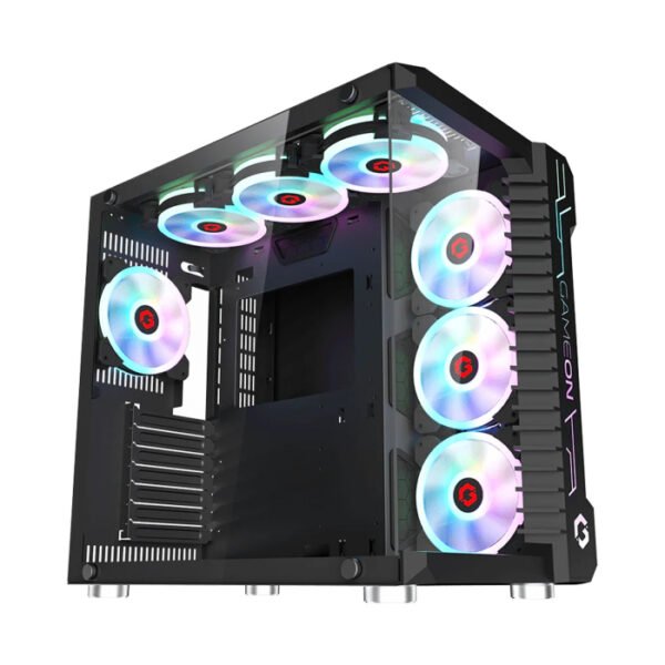 GameOn Emperor Arctic III Series Mid Tower Two Panel Front & Left Side Tempered Glass Case with 7 ARGB Fans - Black