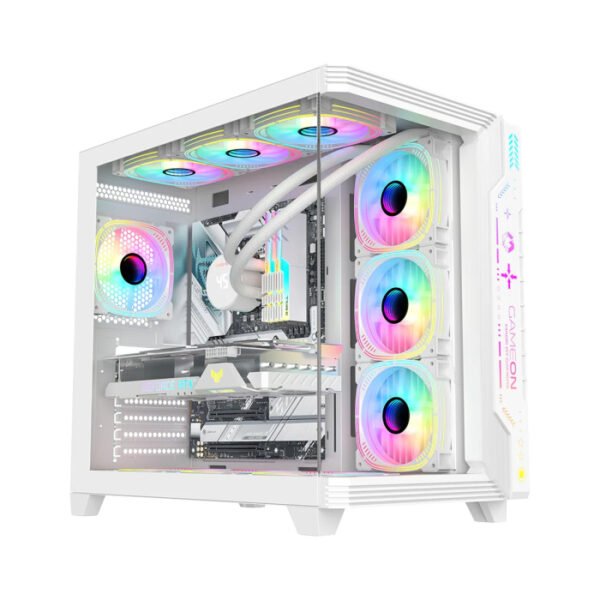 GameOn Pulse Series ARGB ATX Mid Tower Gaming PC Case With (7 ARGB Fans Included) - White