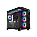 GameOn Pulse Series Mid Tower Two Panel Front & Left Side Tempered Glass Case With 7 RGB Fans - Black - Image 3