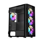 GameOn Trident Series Mid Tower Two Panel Front & Left Side Tempered Glass Case With 4 RGB Fans - Black - Image 3