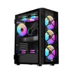 GameOn Trident Series Mid Tower Two Panel Front & Left Side Tempered Glass Case With 4 RGB Fans - Black