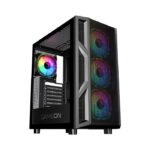 GameOn Trident IV Series Mid Tower Side Tempered Glass Panel Case with 4 RGB Fan - Black - Image 3