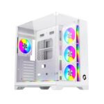 GameOn Valkyrie I Series Mid Tower Three Panel Front,Top & Left Side Tempered Glass Case With 7 RGB Fans - White