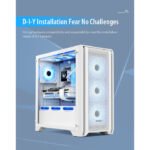 Huntkey GX750A Predator Mid Tower Case Tower Tempered Glass Side Panel Case With 4x ARGB Fans - White - Image 3