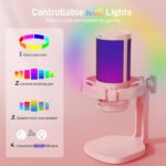 Maono DGM20 Gaming USB Microphone With Noice-Cancelling Pop Filter,RGB Switch,Shock Mount, Adustable Gain,Desktop Stand - Pink - Image 3