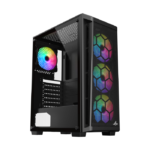 Sharx Razorfin ATX Mid Tower Left Side Tempered Glass Panel Case With 4 RGB Fans - Black