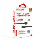 Promate Power Beam-CC2 Blue 60W Power Delivery Enabled USB-C to USB-C Data Sync & Charge Cable - Black