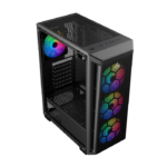 Sharx Razorfin ATX Mid Tower Left Side Tempered Glass Panel Case With 4 RGB Fans - Black - Image 3