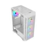 Sharx Razorfin R-200 ATX Mid Tower Left Side Tempered Glass Panel Case With 4 RGB Fans - White - Image 3