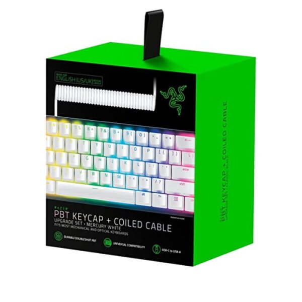 Razer PBT Keycap + Coiled Cable Upgrade Set Fits Most Mechanical & Optical Gaming Keyboards - Mercury White