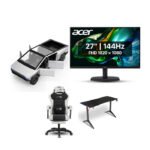 Bundle Offer - Cyber Truck Mini PC AMD Ryzen 7 8845HS Processor, 16GB DDR5 RAM, 1TB NVMe SSD, AMD Redeon 780M Graphics, Windows 11 + Acer EK1 Series EK271 27" 144Hz, FHD Gaming Monitor + Royal C23 Gaming Chair + Royal RGB Lighting Gaming Desk