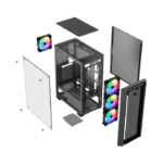 Sharx Striker Mid Tower Two Panel Front & Left Side Tempered Glass Case with 4 RGB Fans - Black - Image 2