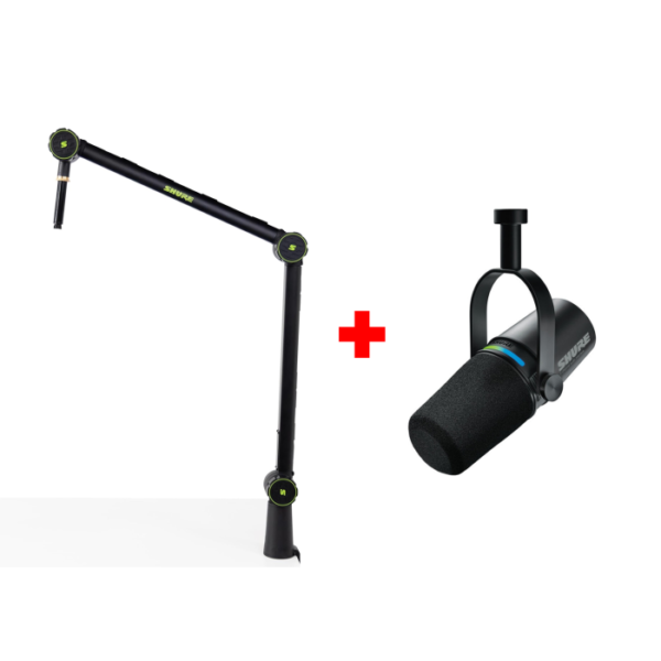 Shure MV7i Smart Microphone + Shure Podcast Boom Microphone Stand with Cable Management Channel