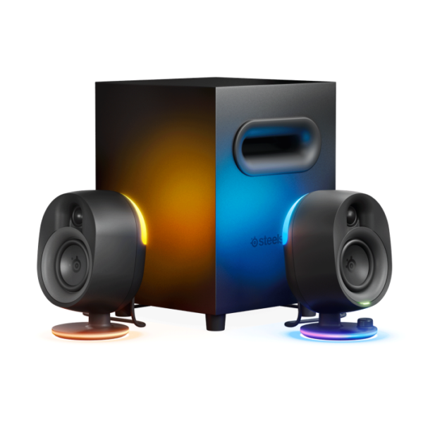 SteelSeries Arena 7 Bluetooth/Wired (3.5mm/ Optical) Immersive 2.1 illuminated Powerful Bass Subwoofer Gaming Speaker System - For PC/PlayStation, (3.5mm/Optical and Bluetooth) Enabled Smart Devices