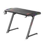 Gamax Carbon Fiber Gaming Table With RGB Light Built From High-Density Steel Headphone Hooks & Cup Holder - Black