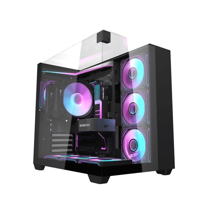 th285m-black_0006_layer_0 DarkFlash TH285M ATX Mid Tower Front Side & Left Side Tempered Glass Panel Case With 6 Fan RGB With RGB Controller - Black - Image 1