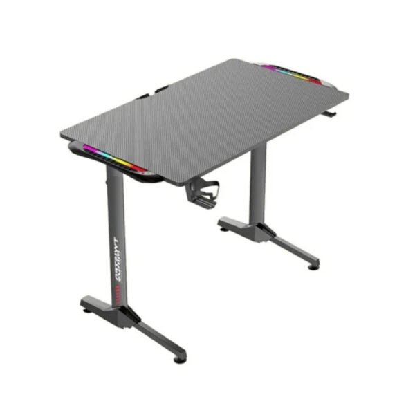 Twisted Minds T Shaped Carbon Fiber Texture Gaming Desk, RGB Light, Headphone Hooks & Cup Holder