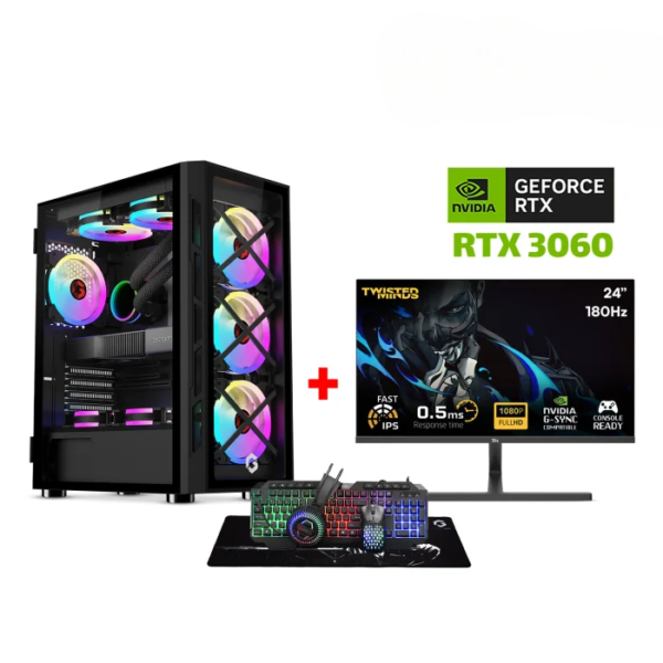 Gaming PC i5-14400F Processor,H610 Motherboard,16GB D4 RAM,1TB NVMe SSD,RTX 3060 12GB VGA,650 WATT PSU,GameOn Trident Series Case 4x RGB Fans,USB WiFi Adapter,Windows 11 Pro License,LG 24" FHD 180HZ, Gameon Cypher XL All-In-One Bundle
