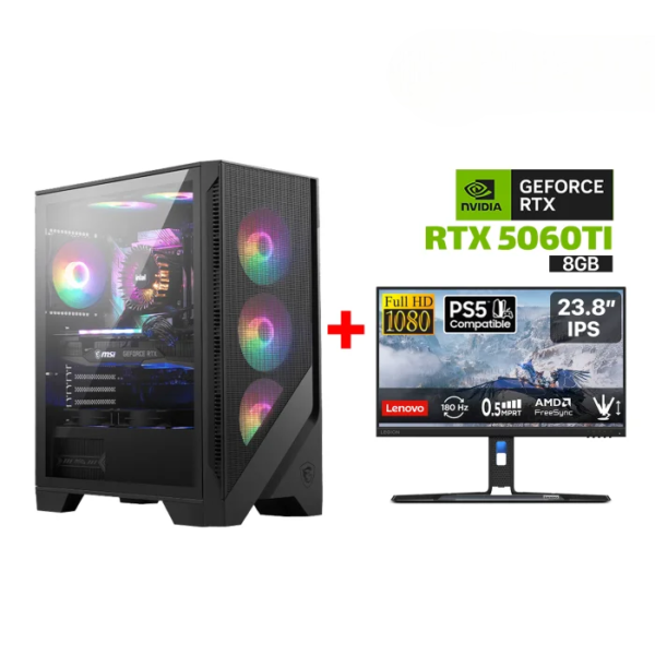 Gaming PC i7-12700F, MSI BOMBER B760 D5 WIFI Motherboard, 16GB D5 RAM, 1TB NVMe SSD, RTX 5060TI 8GB VGA, 750 WATT PSU, L240 Liquid Cooler, MSI MAG Forge 120A AirFlow Case, 6x RGB Fans, Win 11 Pro License + Lenovo Legion R24E 23.8" FHD Gaming Monitor