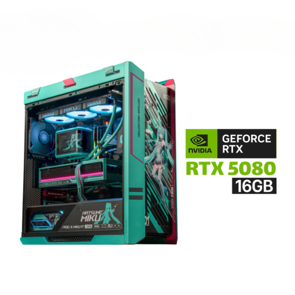 Gaming PC – AMD Ryzen 7 9800X3D, ASUS PRIME X870-P WiFi Motherboard, 32GB DDR5 RAM, 2TB NVMe SSD, ASUS PRIME RTX 5080 16GB GPU, ASUS TUF 1000W Gold PSU, ASUS PRIME L360 Liquid Cooler, ROG Strix Helios II Hatsune Miku Case, Windows 11 Pro