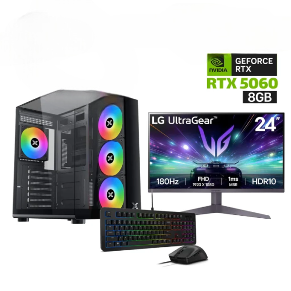 Gaming PC i5-12400F Processor, H610 DDR4 Motherboard, 16GB DDR4 RAM, 1TB NVMe SSD, NVIDIA GeForce RTX 5060 8GB, 650W PSU, Xigmatek Aqua Compact ATX Case 4x ARGB Fans, Wi-Fi Adapter, Win 11 Pro + LG 24" 180Hz Monitor & Legion KM310 Combo
